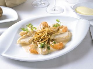 Fricassée de Filets de Sole et Langoustines au Cognac