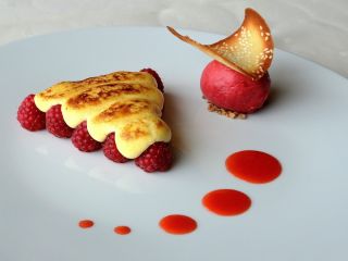 Framboises, sabayon et sorbet